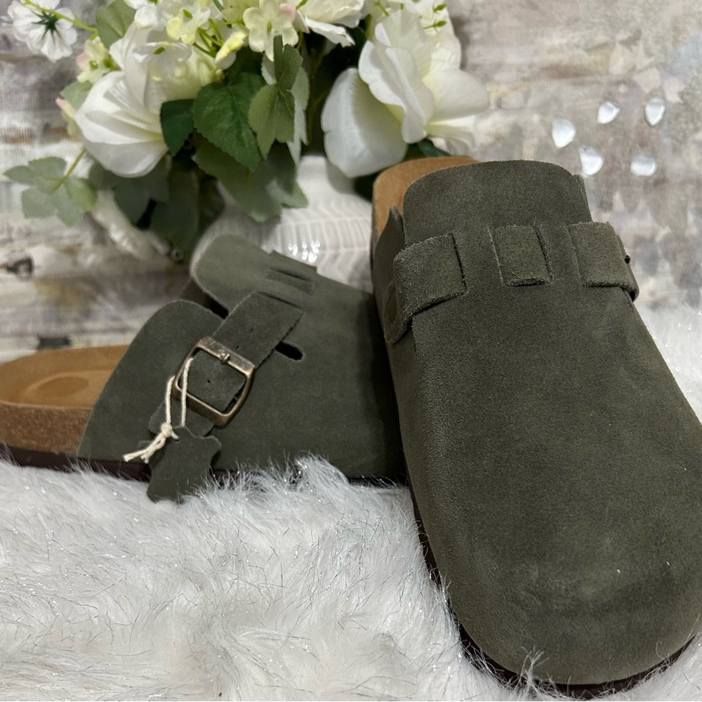Olive Suede Women's Clogs